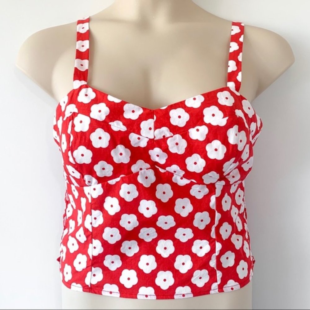 Wet Seal Smocked Daisy Crop Top Pinup Red Orange